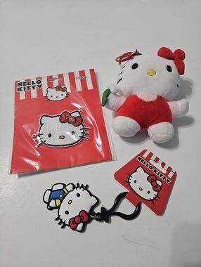 Hello Kitty by Sanrio Rubber Clip On & 5" Plush Hello Kitty Keychains & Embroide
